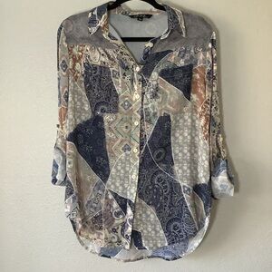 NWOT Charlie Patchwork Western Cowgirl Prairie Shabby Chic Button Up Shirt S